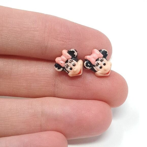 Vintage Mini Mouse Stud Earrings, Pink Bow, 90s 80s Style, Retro Estate - Picture 1 of 5